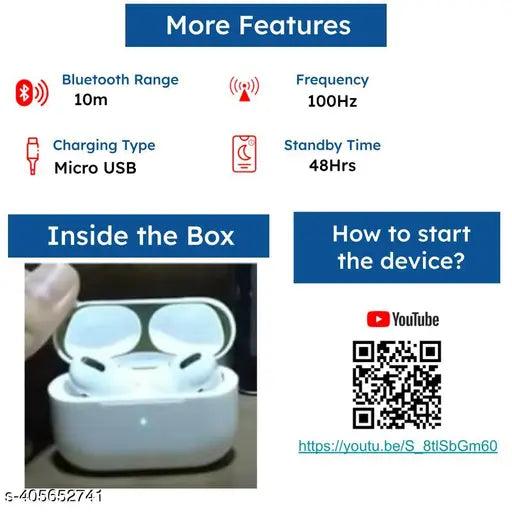 Airpod ProTrue Wireless Bluetooth Earphones with 3 Hours of Playtime with Stylist Watch Free & Compatible for all Smartphones (White) - Springkart