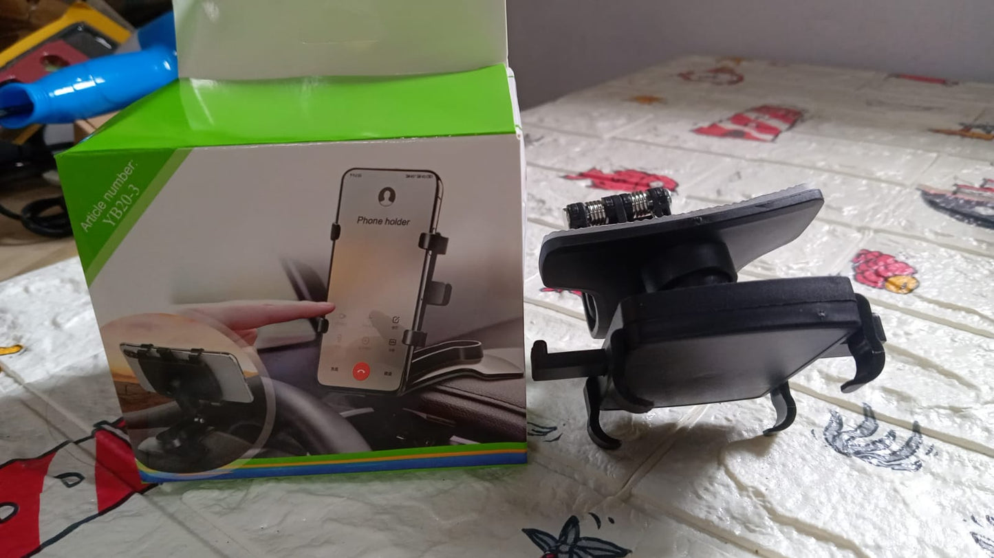 Car Phone Holder Clip Mount 360 Degree Rotation Dashboard Rear View Mirror Sun Visor Smartphone HUD Navigation Fold Stand Plastic Black Compatible For All Smart Phones - Springkart