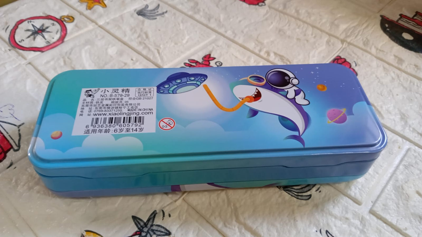 Metal Pencil Box, Pencil Case Double Compartment for Kids Stationery Compass Box, Stationery Gift for School Kids Compass, Pencil Box, Birthday Return Gift for Kids - Springkart