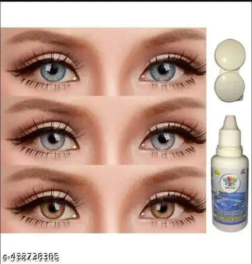 Lens Shine Grey, Brown, Blue ) Zero Poower Monthly Color Contact Lens Free Case With Solution 30 ml - Springkart
