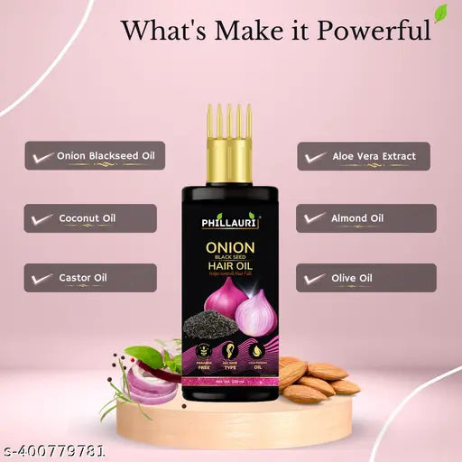 Phillauri Onion Black Seed Hair Oil Controls Hair Fall, NO Mineral Oil, Synthetic Fragrance (100ml) pack of 3 - Springkart