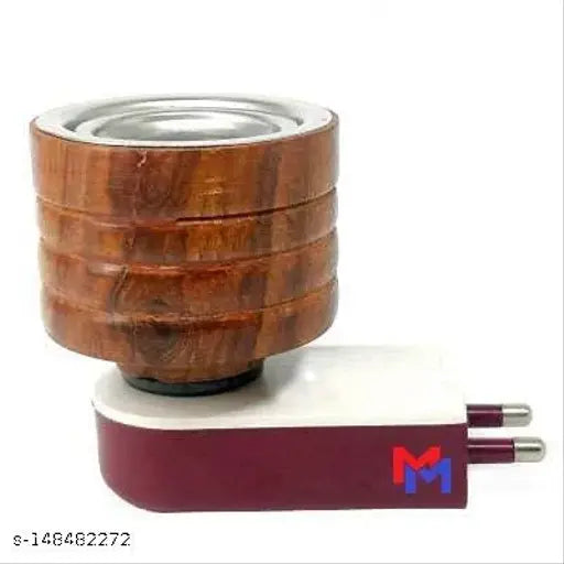 Electric Camphor Burner Beautiful Smart Ceramic Kapur Dani Night Lamp with Switch ((Wooden) - Springkart