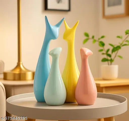 Lucky Deer Family Set | Family of Four Statues Matte Finish Ceramic Sculptures | Home Decoration | Figurine Accessories | Art Gifts | Crafts Pack of 4