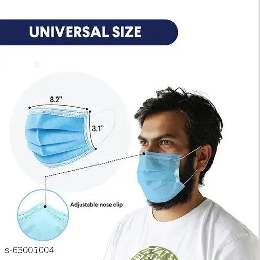 3 Ply Disposable Face Masks | with Nose Clip Pin | 99% Anti Bacterial | Medical Grade ( Pack of 100 ) - Springkart