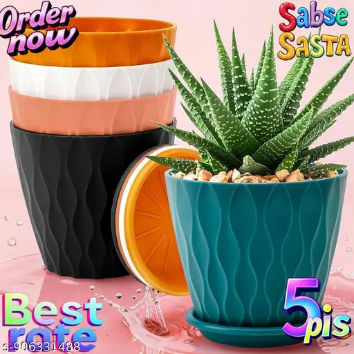 6 inch Plant Pots, 5 Pack Flower Pots Outdoor Indoor, Planters with Drainage Holes and Tray Saucersļ¼Multicolorļ¼