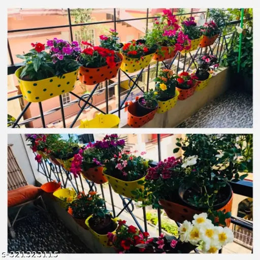 Hanging basket railing planter hanging Oval planters Polka Dot Balcony Railing Planter with Detachable Handle, Hanging Planter, Balcony Planter, Color - Multicolor, Pack of 5