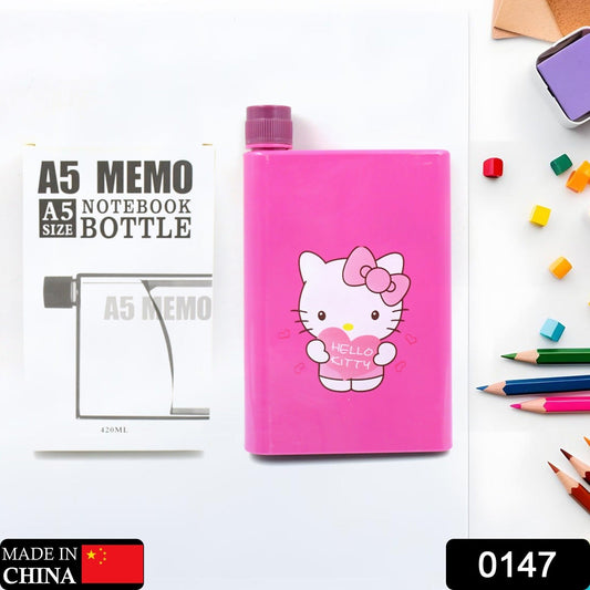 Kitchen Storage A5 size Flat Portable NoteBook Shape Water Bottle With a Cartoon Character Design-Hello Kitty - For School Outdoors and Sports Return Gift/Birthday Gift (1 Pc 420ML) - Springkart