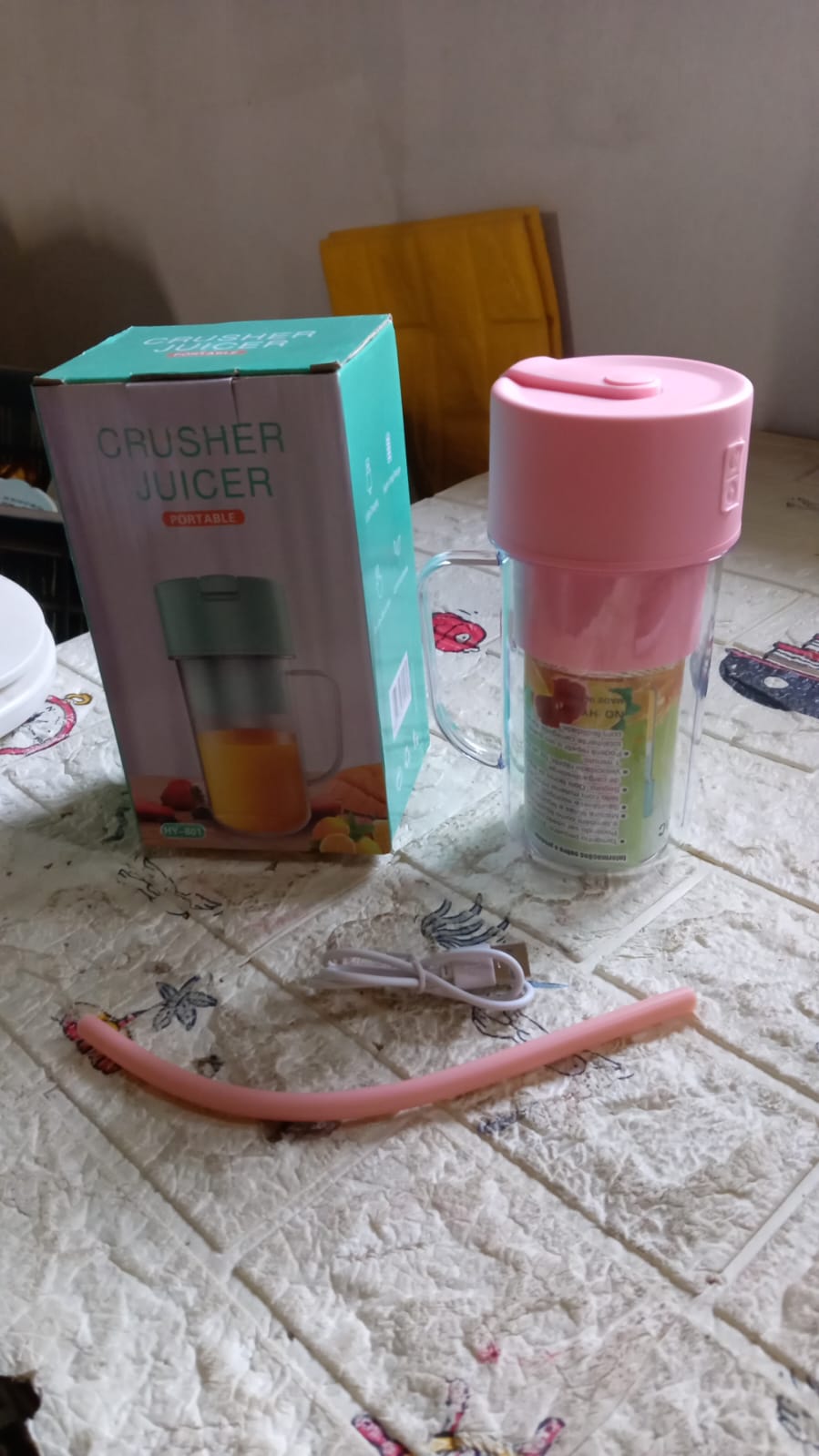 2 In1 Portable Crusher Juicer With Handle & Straw for Smoothie Sipper USB Rechargeable (340 ml) 6 Stainless Steel Blades Compact Juicer Mixer, Juicer Portable Fresh Juice Blender Portable Electric Juicer ( 340 ML ) - Springkart