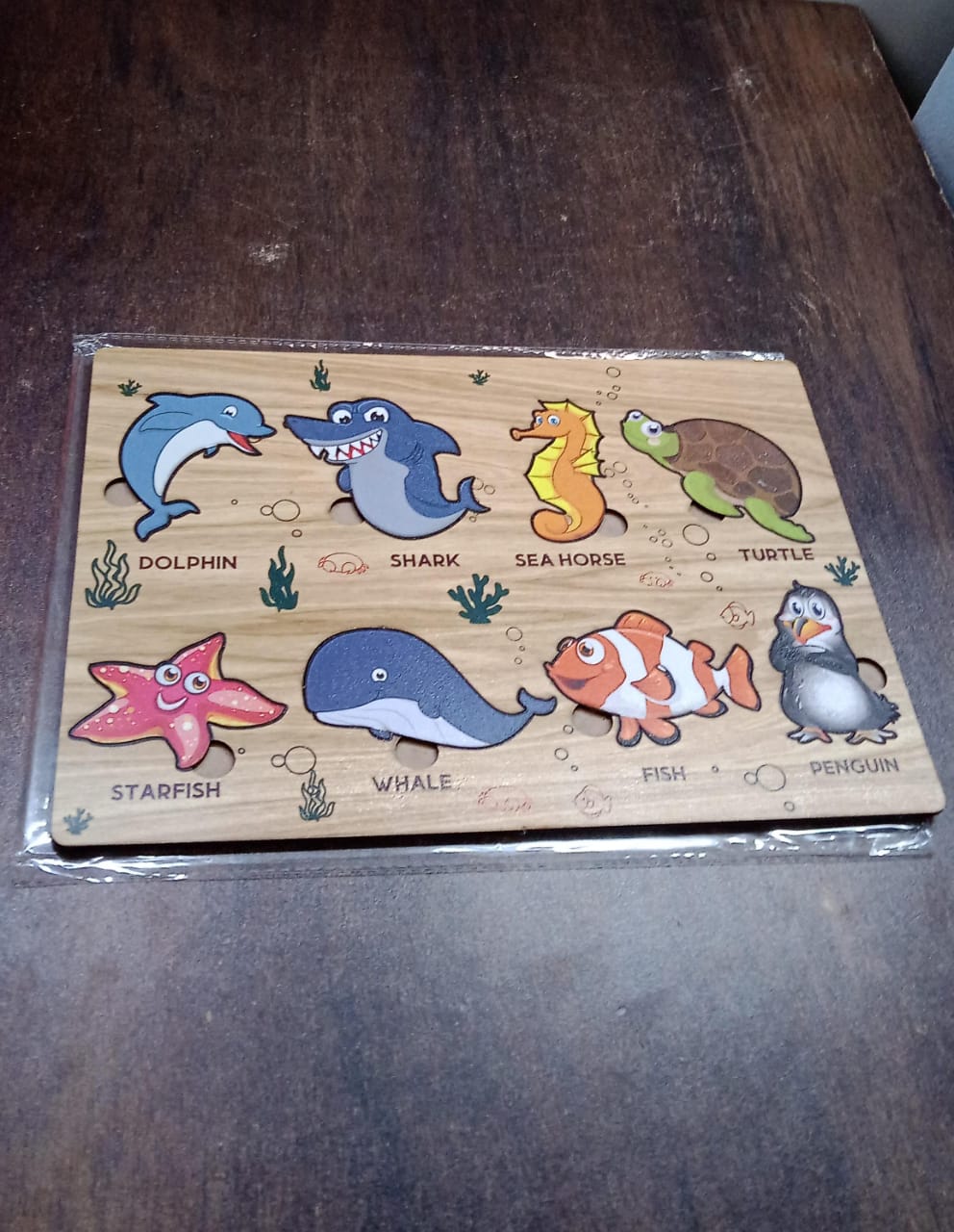 Seawater Animal Wooden Puzzle Learning Educational Board (1 Set) - Springkart