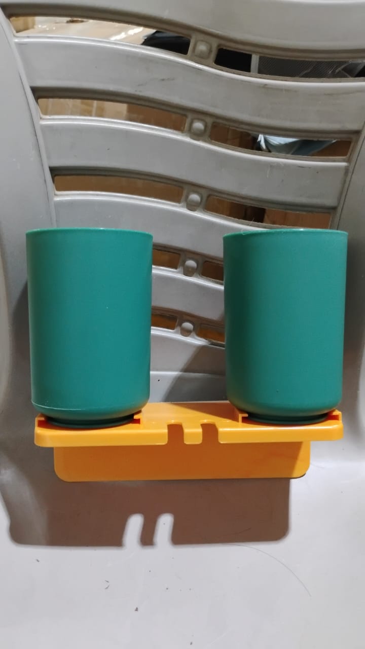 Multipurpose Wall Mount Toothbrush Holder Plastic Stand With 2 Cup (1 Set) - Springkart