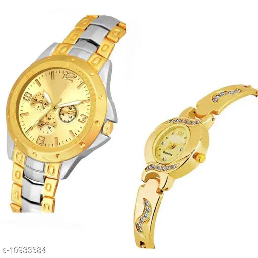 Stainless Steel Analog Couple Watchs Designer Fashion Wrist Analog Pack of 2 Couple Watch - Springkart