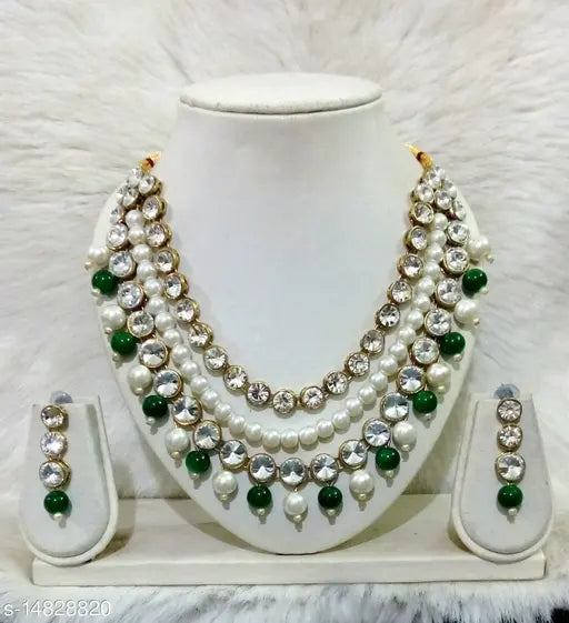 All Green Beautiful Kundan Necklace Set(American Diamond.) - Springkart