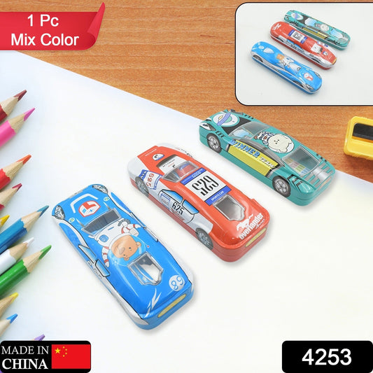 Car-Shaped Metal Compass Box (1 Pc): Pencil Case for Kids, Stationery - Springkart