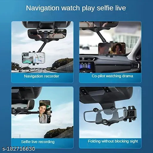 Car Rearview Mirror Phone Holder Mount 360 Degree Adjustable and Retractable - Springkart