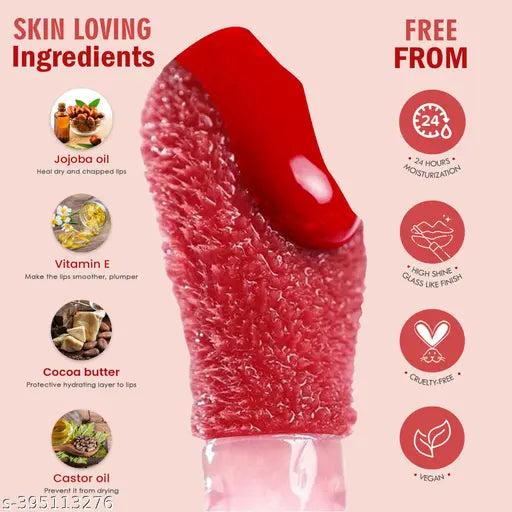 Glamveda X Rashami Desai Mini Infused Serum Lip Gloss | Love - 118 ( Brick Red ) For Soft & Dewy Lips, Glossy Finish Enriched With Vitamin E, 1.2ml, Red High Shine Waterproof Lip Gloss For Women