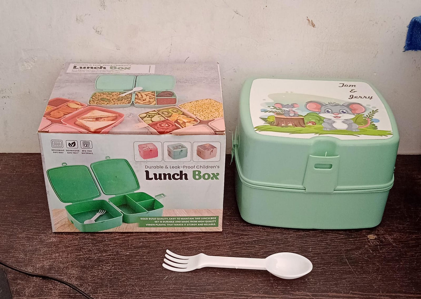 Double-Layer Square Lunch Box with Spoon , 4 Compartment Tiffin & Push Lock , Plastic Tiffin Box for Travelling, School Kids & Office Exclusive, Home - Springkart