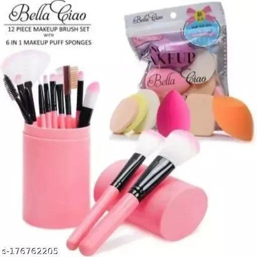 12 pcs Makup brushes in Box with 6 in 1 beauty bender makeup Combo (pack of 2) - Springkart