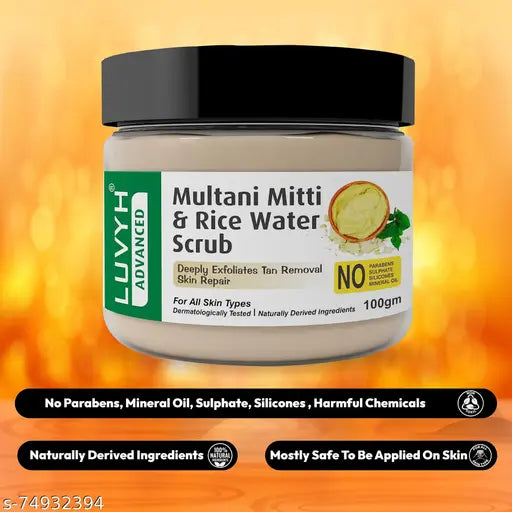 Mitti and Rice Water Face Scrub (100g) Clean Skin Cells, Blackheads and Whiteheads Removal