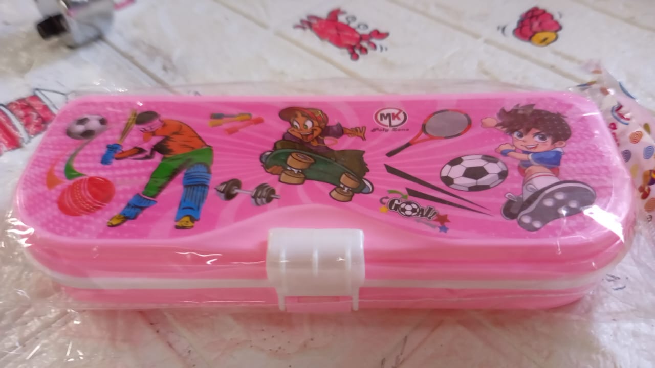 Multipurpose Compass Box, Pencil Box with 3 Compartments for School, Cartoon Printed Pencil Case for Kids, Birthday Gift for Girls & Boys - Springkart