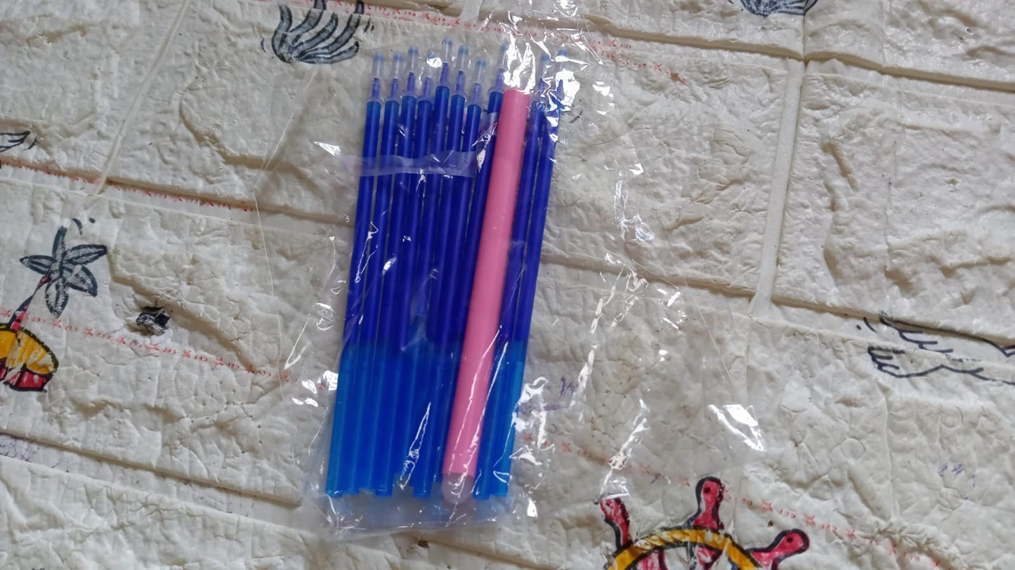 School Office Erasable Fabric Marking Pens, Full Needle Refills Blue Gel Pen Refill Replacement, for School Pen Writing Tools Kawaii Stationery (11 Pc Set) - Springkart