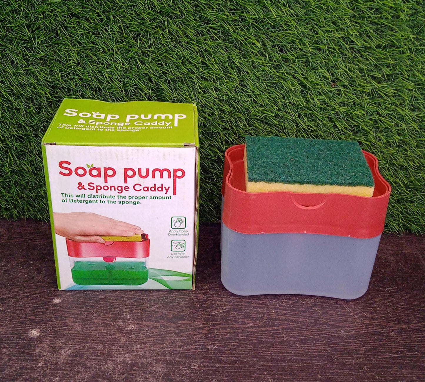2-in-1 Liquid Soap Dispenser on Countertop with Sponge Holder - Springkart