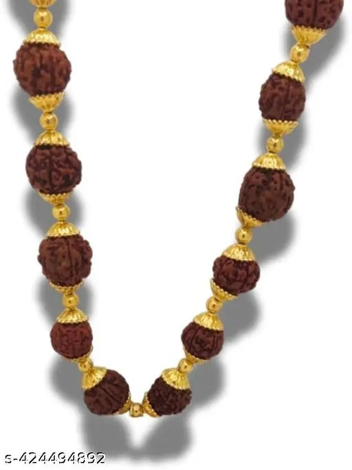 Gold Plated Panchmukhi Rudraksha Handmade Mala Beads Religious Pendant Necklace - Springkart