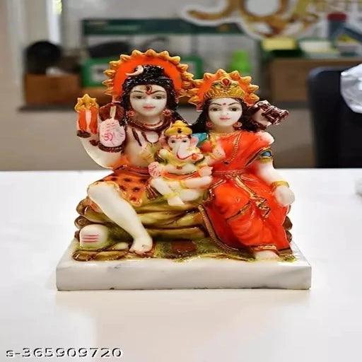 Shiv Parivar Marble Murti for Sawan Puja | Handcrafted Marble Idol of Shiva, Parvati, and Ganesha - Springkart