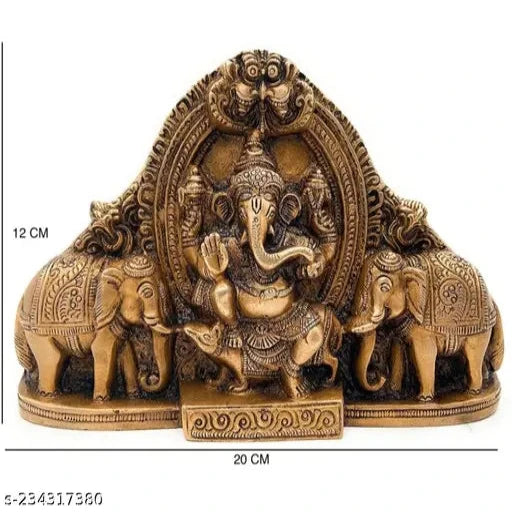 Metal wall hanging ganesh ji sitting on mushak with elephant pair decorative showpiece - Springkart