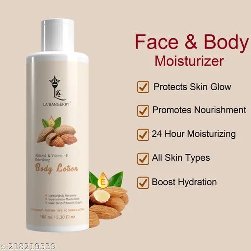LA’BANGERRY Sunscreen Almond & Vitamin E Body Lotion Cream,Face Cream and Moisturizer For All Skin Types (For men and Women)100ml(pack of 3) - Springkart