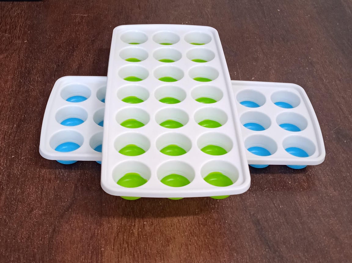 21 Cavity Pop Up Ice Cube Trays-Easy Release, Flexible Silicone Bottom - Stackable, BPA Free, Food Grade - for Convenient Freezer Ice Making (2 Pc Set) - Springkart