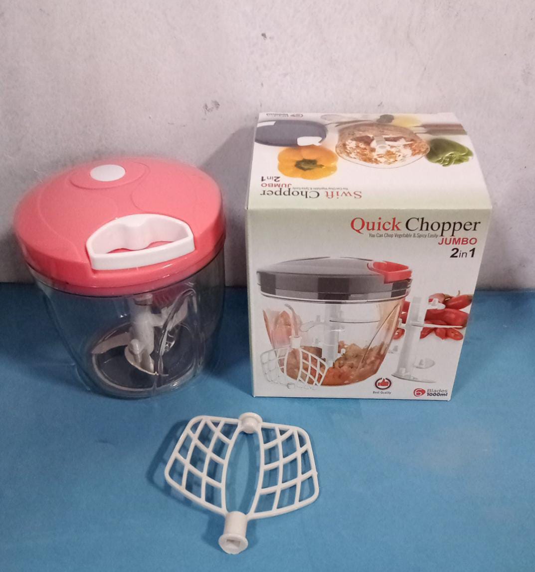 6 BLADE 2IN1 MANUAL FOOD CHOPPER, COMPACT & POWERFUL HAND HELD VEGETABLE CHOPPER (1000Ml) - Springkart