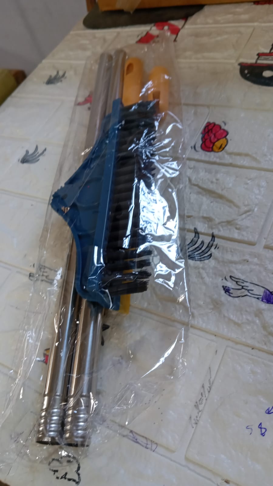 2 in 1 Cleaning Brush & Wiper , Long Handle Floor Brush, Rotatable Cleaning Brush for Bathroom, Kitchen, 120 Degree Triangular Rotating Brush Head with Wiper - Springkart