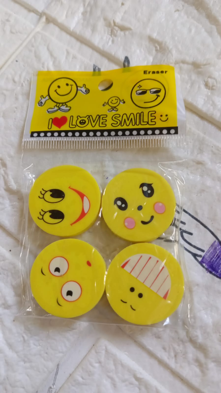 Cute Smile Emoji Erasers, Cute Smile Face Rubber Eraser Dentist Dental Clinic School Kid for School Going Kids/Birthday Party Return Gift Set (4pc Set) - Springkart