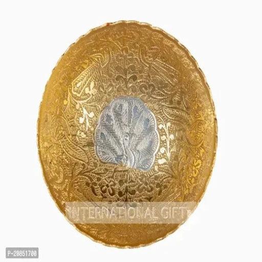 German Silver Brass Round Bowl Set with Tray and Spoon with Royal Royal Luxury Velvet Box Pack - Springkart