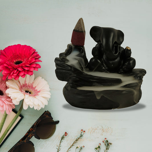 Smoke Fountain Ganesha Idol Decoration Items With 8 Pc Backflow Incense Cones Sticks (1 Pc) - Springkart
