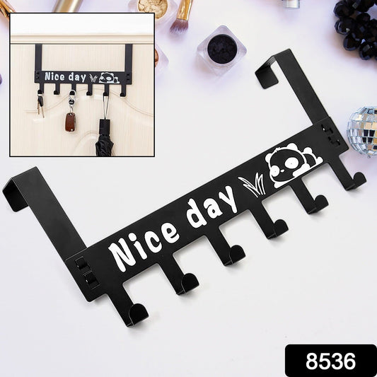 Heavy-Duty Carbon Steel Cartoon Nice Day Over Door Hook Hanger Rack, Towel Hanger, Removable Door Hook, Coat, Scarf, Cloths Hanger (1 pc / 6 Hook) - Springkart