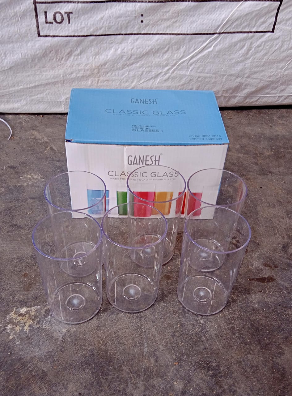 Ganesh Classic Plastic Glass Set of-6 (Each Glass 350ml) - Springkart