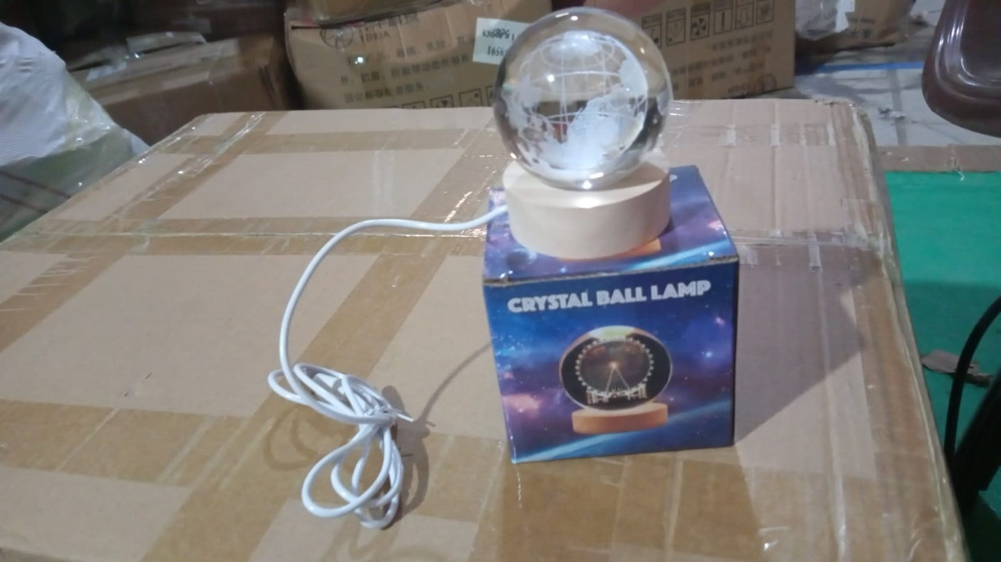 World 3D Crystal Ball lamps With Wood Base (1 Pc) - Springkart