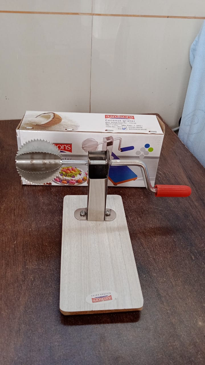 Stainless Steel Coconut Scraper with Wooden Base (1 Pc) - Springkart