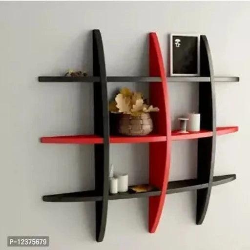 Wooden Black And Red Wood Globe Shape Wall Shelf (Black) 6 shelves - 16 inch x 16 inch - Springkart