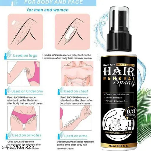 Hair Removal Spray for Men & Women Painless Full Hair Removal Spray for Chest, Back, Legs, Result Hair Remover Spray - 100ml