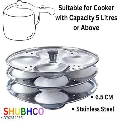 Stainless Steel Idli Stand with 3 Plates - Durable and Efficient Idli Maker - Kitchen Essential Kitchen Tools Combo Idli Stand with Gheepot | Oil Container | Steel Pot - Springkart