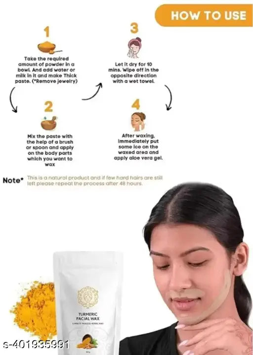 TURMERIC FACIAL WAX - 5 MIN PAINLESS HERBAL POWDER Wax With Aplicator brush