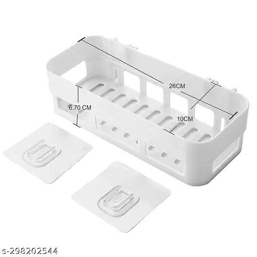 Pack of 3 Multipurpose Plastic Kitchen Bathroom Wall Corner Shelf with Strong Magic Sticker Shower Rack, Bathroom Shelves Self Stick for Shampoo (25 x 11 x 7 ,White, Small) - Springkart