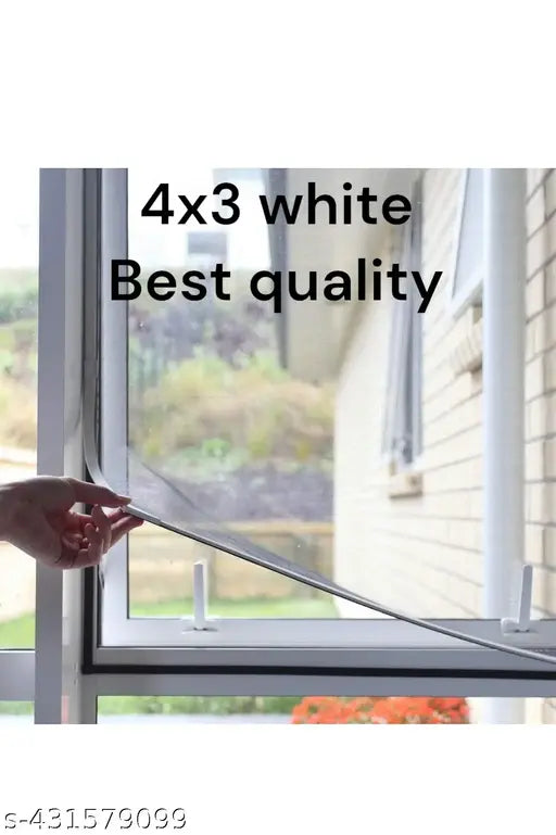 Premium Window Net Pre Stitched with Fastener Tape on All Four Borders, 120 GSM Fiberglass Insect Net (White) (4X3 ft) - Springkart