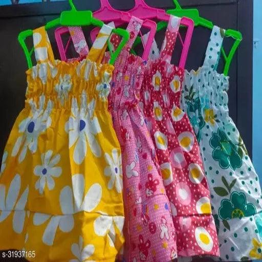 Girls Multicolor Cotton Frocks & Dresses Pack Of 4 - Springkart