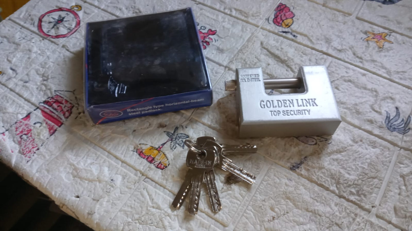 94mm Stainless Steel Padlock: Rectangular, Hardened Steel, 5 Keys - Springkart