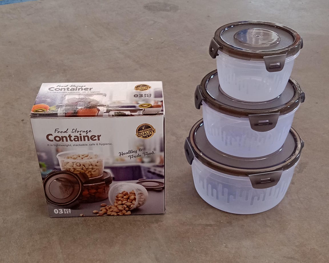 Plastic Food Storage Container with Air Tight Lid Kitchen Food Container Meat Box Fridge and Freezer Storage Boxes Bowl, 1800ML, 1200ML, 600ML Approx, (3 Pcs Set) - Springkart
