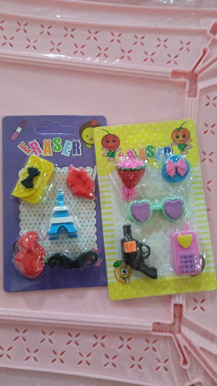 Mix Design 1 Set Fancy & Stylish Colorful Erasers for Children Different Designs & Mix, Eraser Set for Return Gift, Birthday Party, School Prize (1 Set) - Springkart