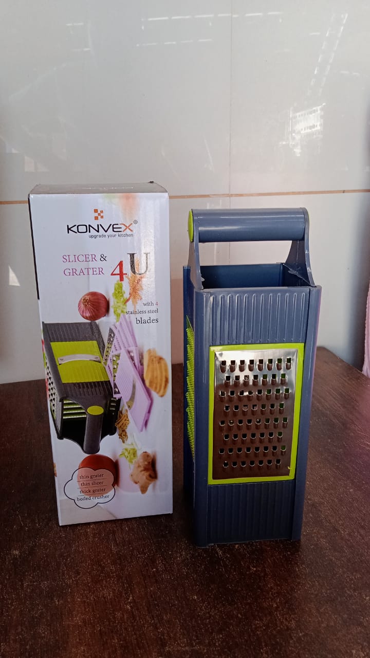 Steel and Plastic 4 in 1 Vegetable & Fruit Slicer Grater / Slicer (1 Pc) - Springkart